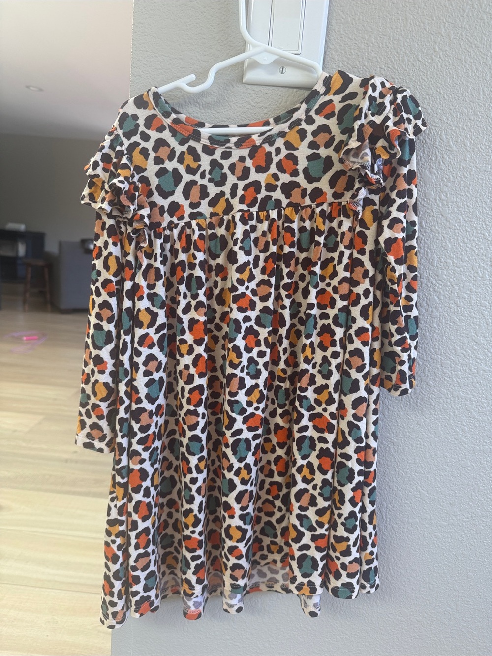 Posh Peanut Multicolor Leopard Print Ruffle Sleeve Dress